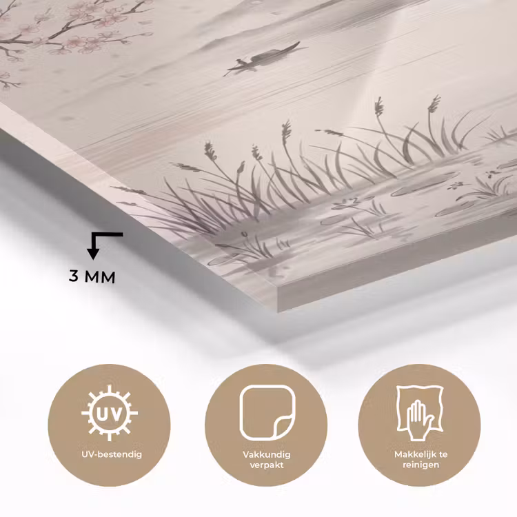 Glas schilderij - Bergtop - Meer - Bloesem — 3