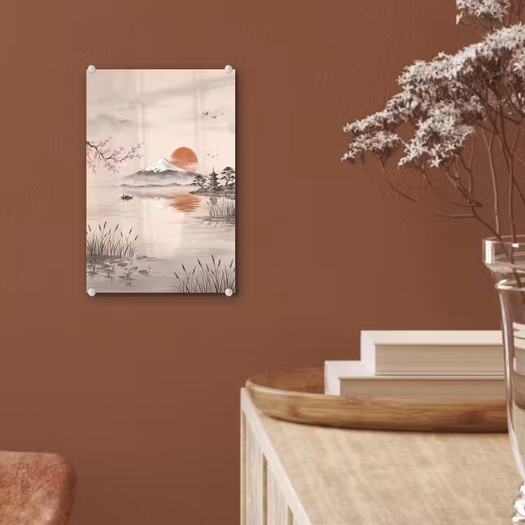 Glas schilderij - Bergtop - Meer - Bloesem — 6