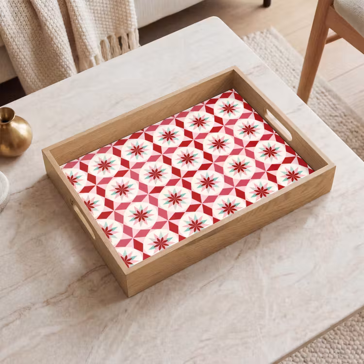Dienblad - Tegelpatroon - Sterren - Retro - Roze - Mintgroen — 2