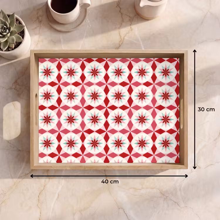 Dienblad - Tegelpatroon - Sterren - Retro - Roze - Mintgroen — 9
