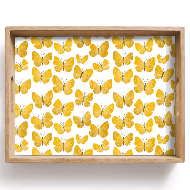 Dienblad - Vlinders - Botanisch - Illustratie - Geel - Wit — 1