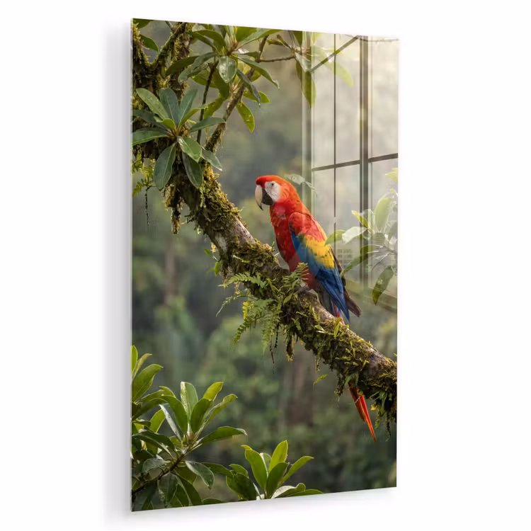 Glas schilderij - Ara - Jungle - Rood — 1