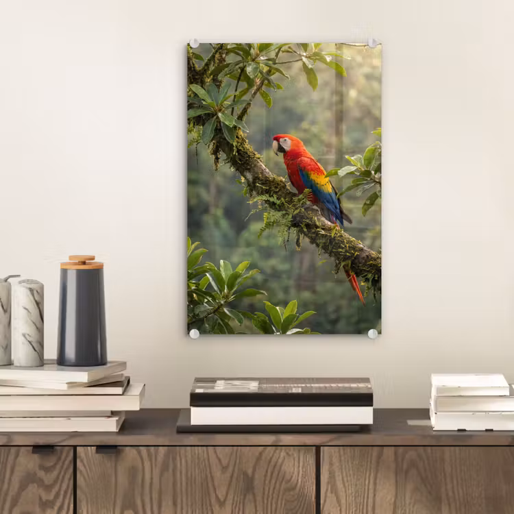 Glas schilderij - Ara - Jungle - Rood — 2