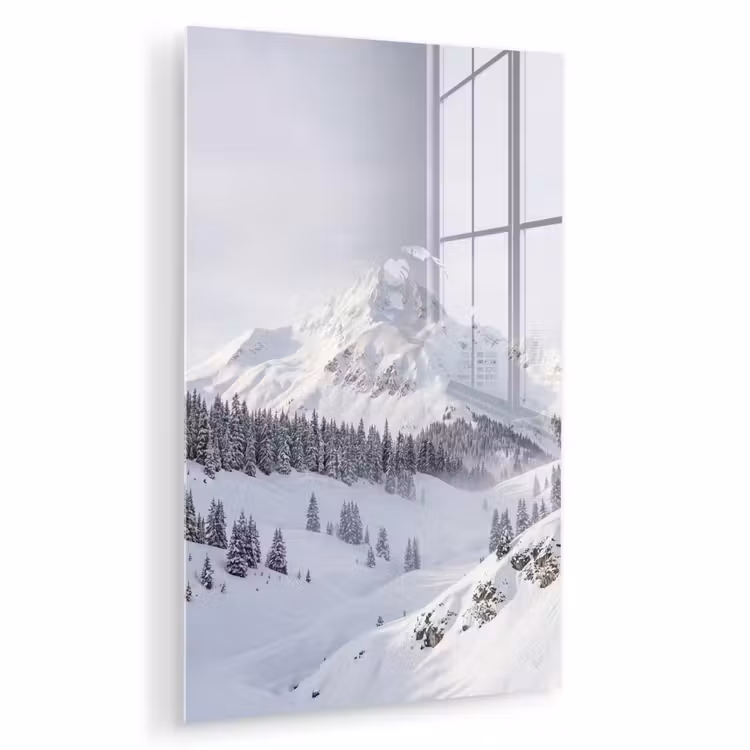 Glas schilderij - Berg - Sneeuw - Winter - Natuur - Wit — 1