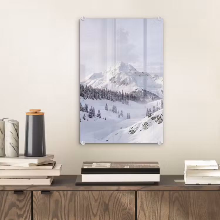 Glas schilderij - Berg - Sneeuw - Winter - Natuur - Wit — 2