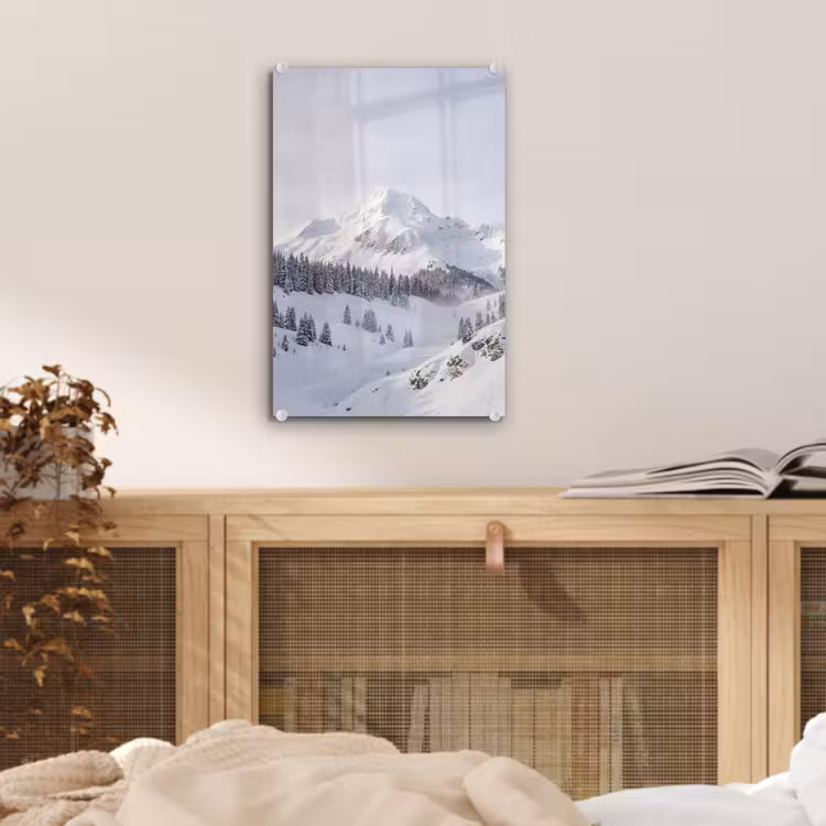 Glas schilderij - Berg - Sneeuw - Winter - Natuur - Wit — 5
