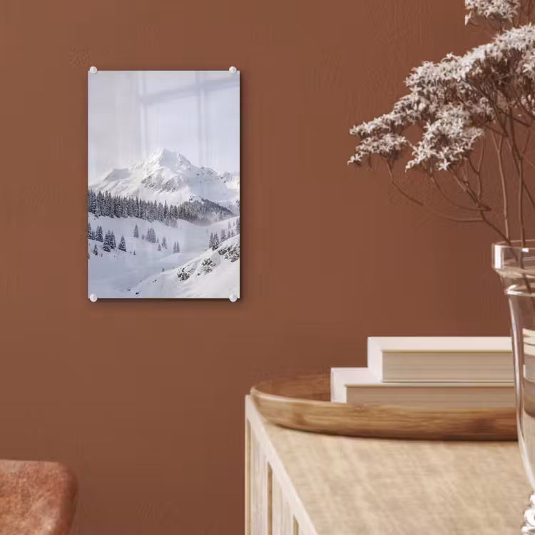 Glas schilderij - Berg - Sneeuw - Winter - Natuur - Wit — 6
