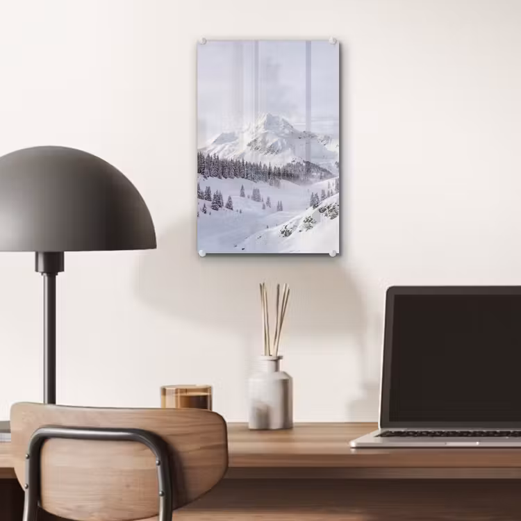 Glas schilderij - Berg - Sneeuw - Winter - Natuur - Wit — 7