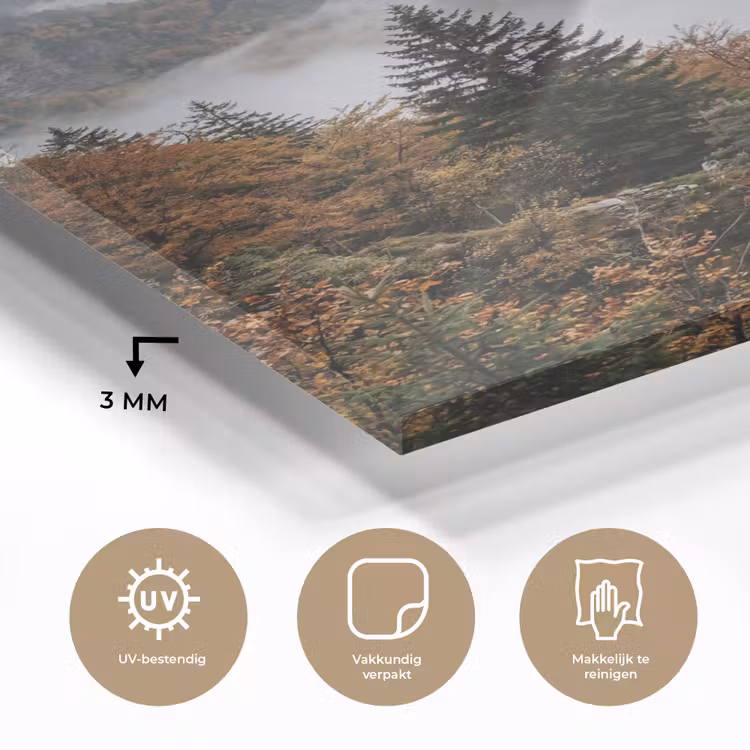 Glas schilderij - Bergen - Vallei - Mist - Herfst - Natuur — 3