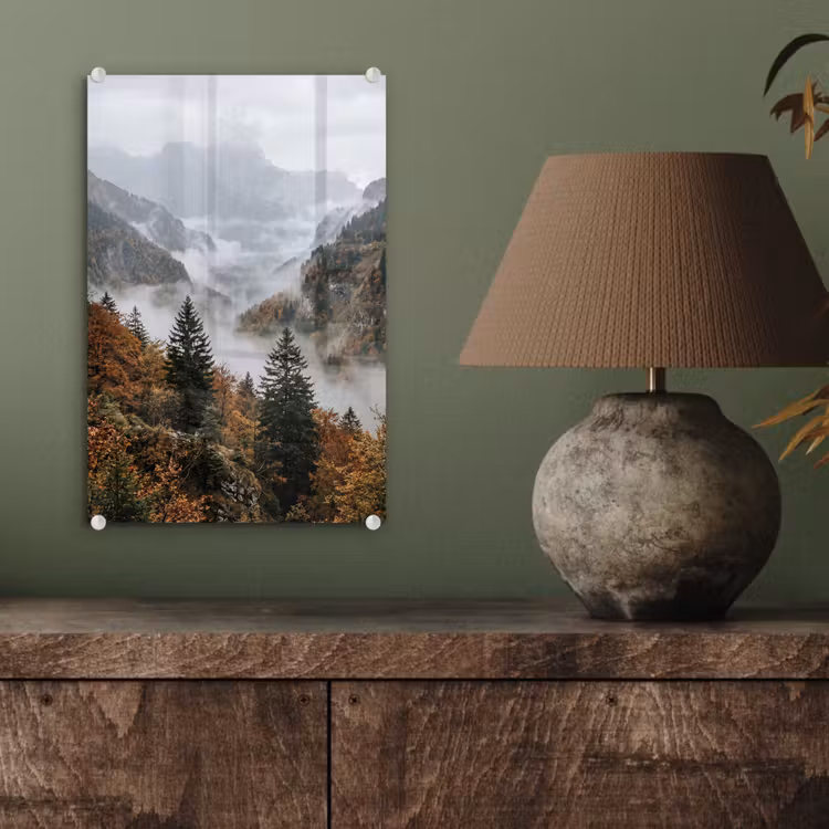 Glas schilderij - Bergen - Vallei - Mist - Herfst - Natuur — 4