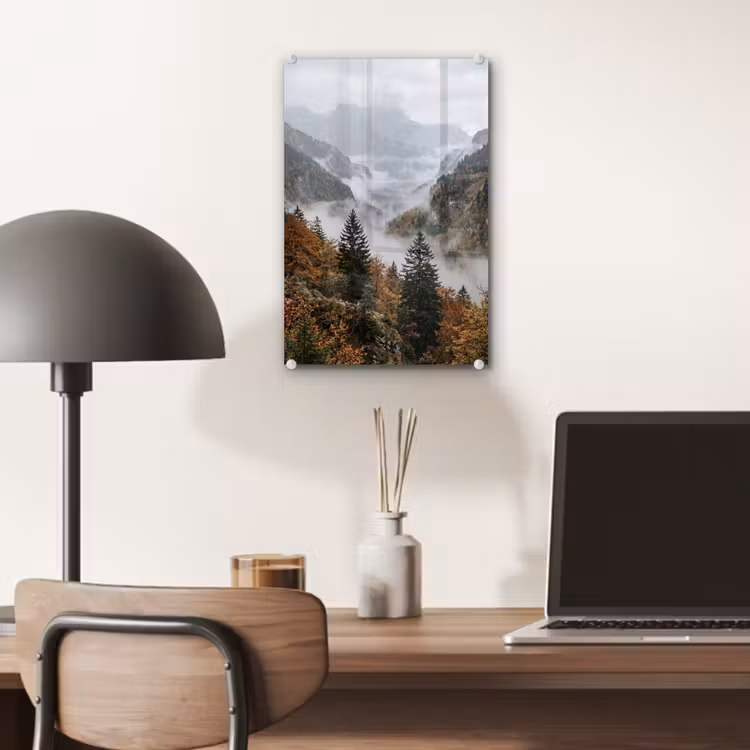Glas schilderij - Bergen - Vallei - Mist - Herfst - Natuur — 7
