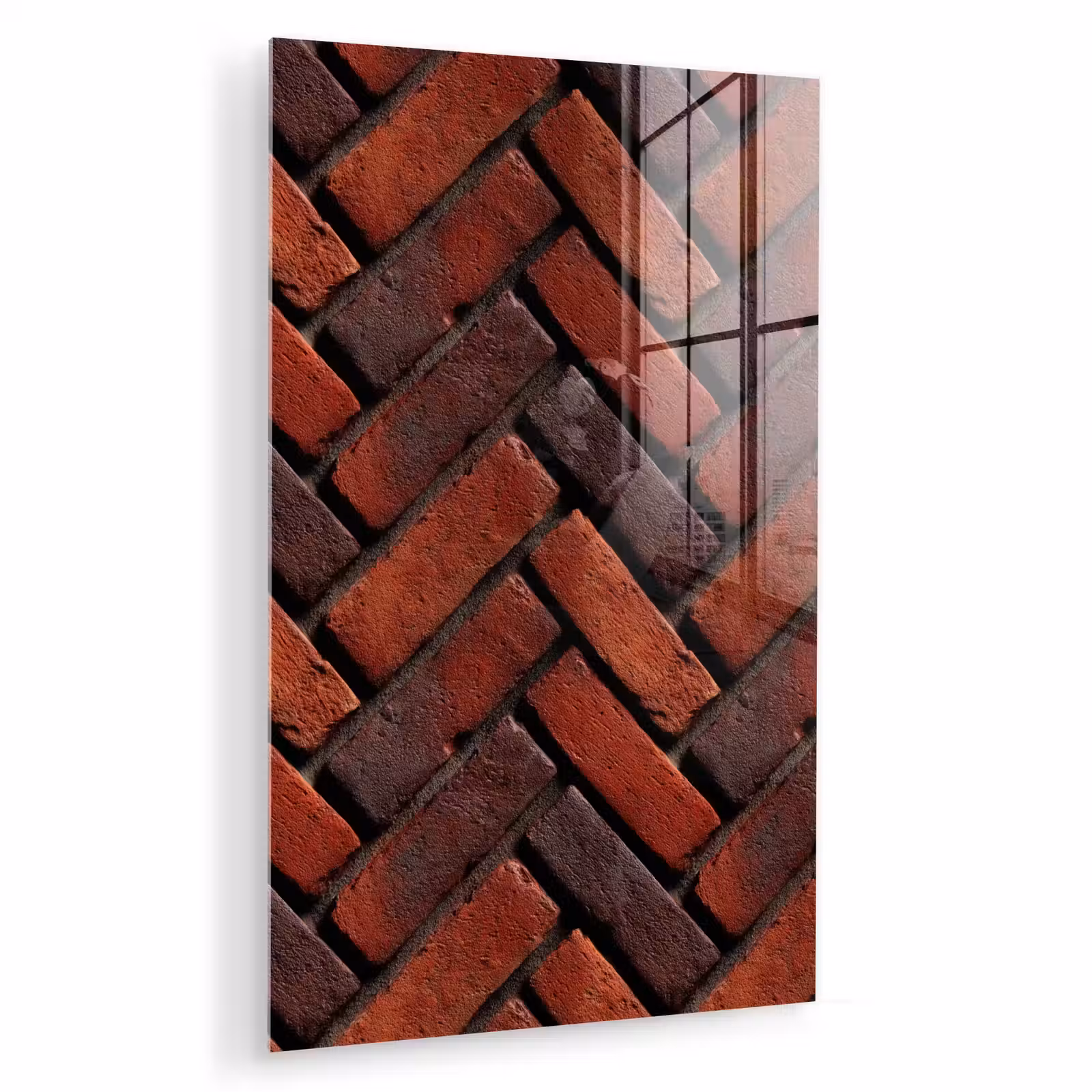 Glas schilderij - Bakstenen - Visgraat - Structuur - Roodbruin — 1
