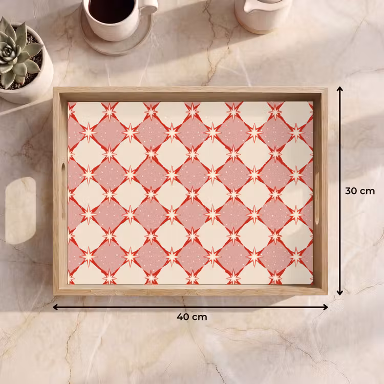 Dienblad - Ruiten - Sterren - Vintage - Oudroze - Rood — 9