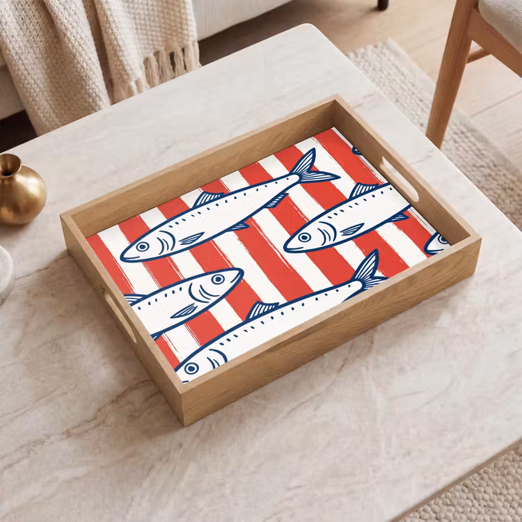 Dienblad - Vis - Patroon - Strepen - Illustratie - Rood — 2