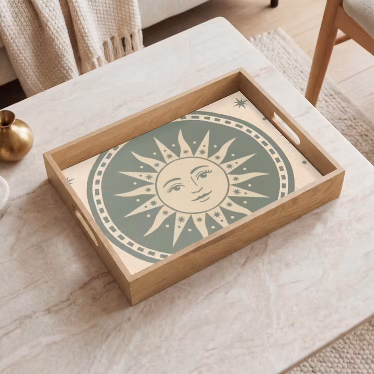 Dienblad - Zon - Sterren - Astrologie - Vintage - Groen — 2
