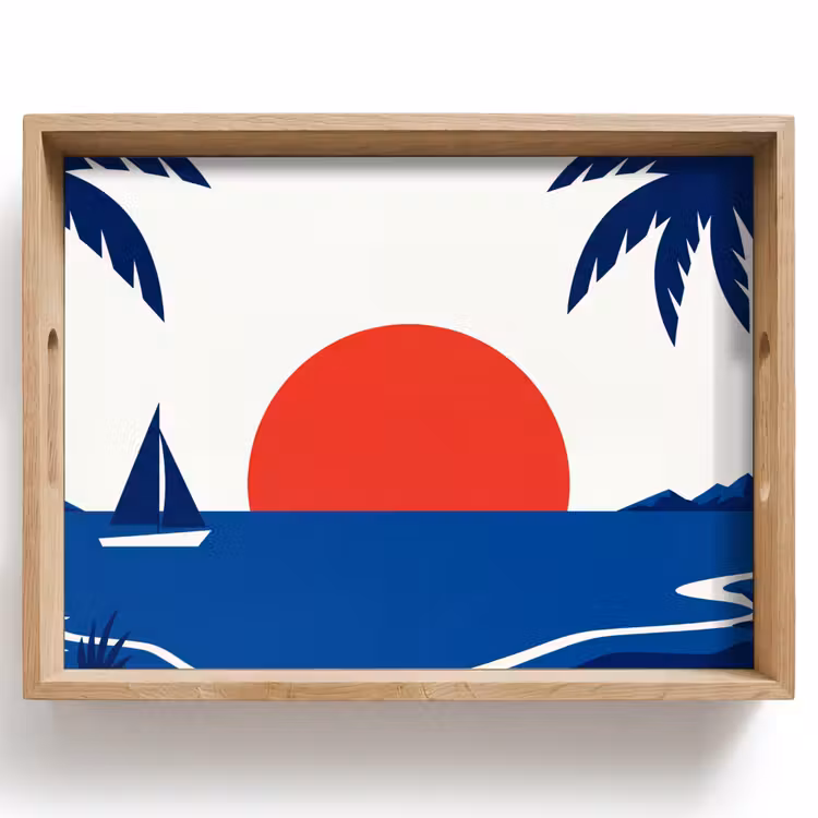 Dienblad - Zonsondergang - Zee - Palmboom - Tropisch - Modern — 1