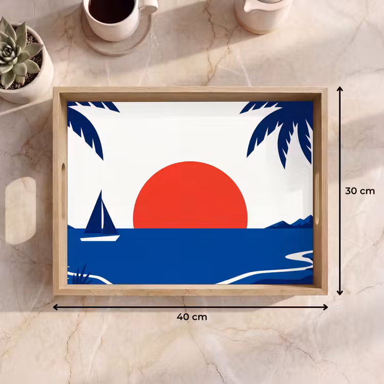 Dienblad - Zonsondergang - Zee - Palmboom - Tropisch - Modern — 9