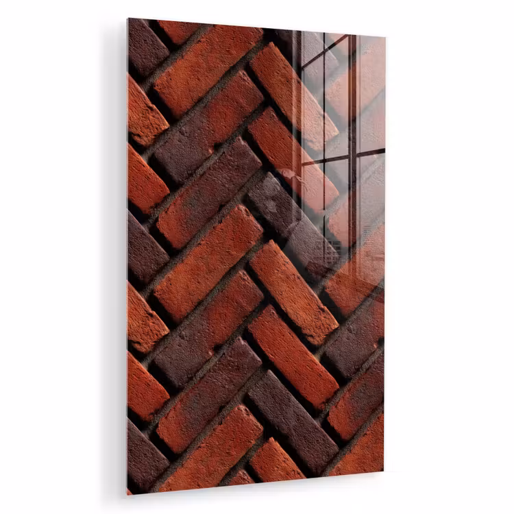 Glas schilderij - Bakstenen - Visgraat - Structuur - Roodbruin — 1