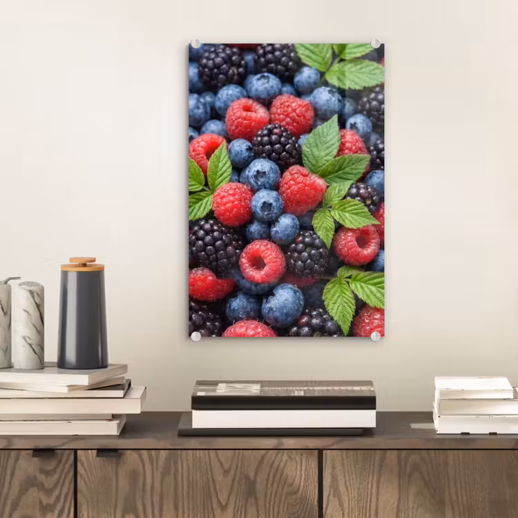 Glas schilderij - Bessen - Vers - Waterdruppels - Kleurrijk - Eten — 2