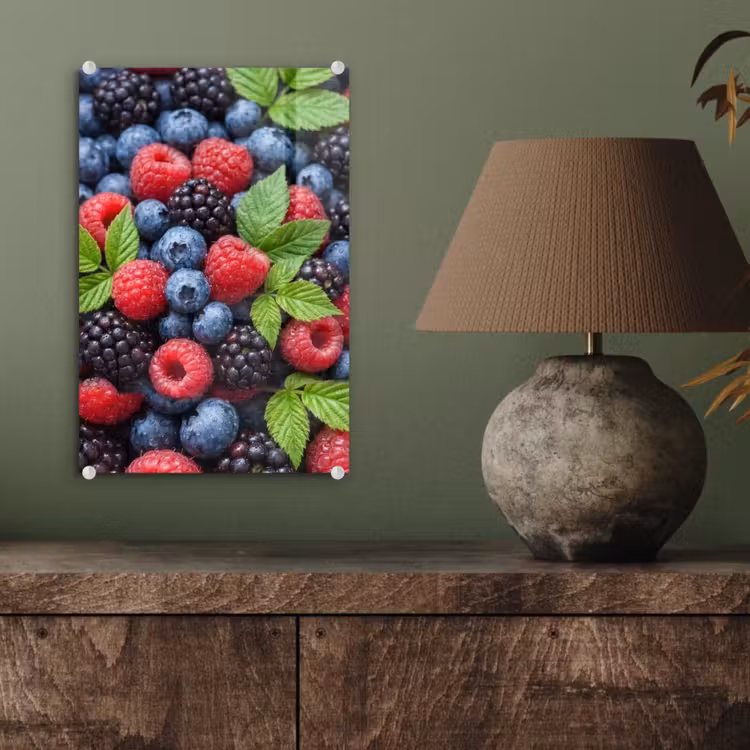 Glas schilderij - Bessen - Vers - Waterdruppels - Kleurrijk - Eten — 4