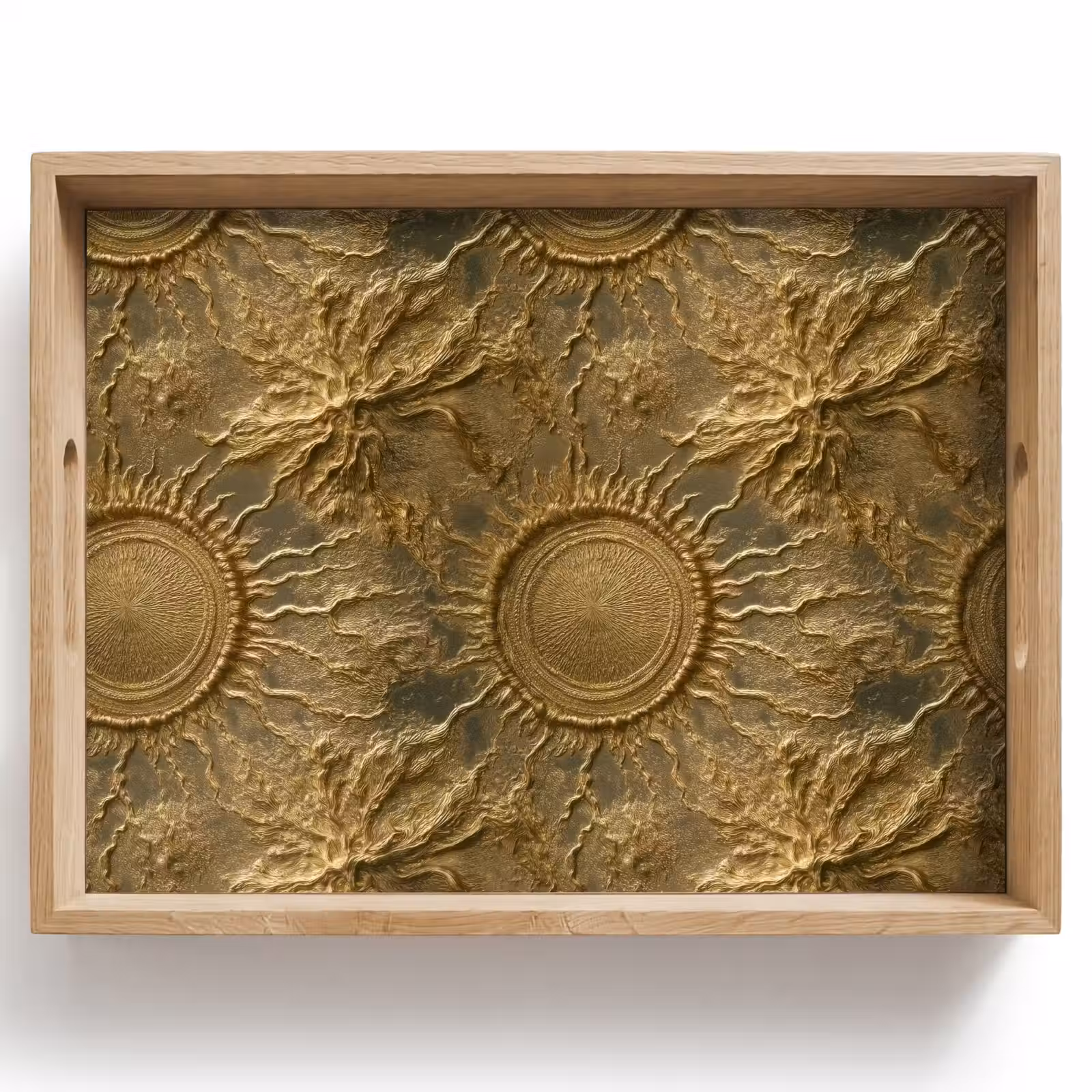 Dienblad - Zon - Reliëf - Antiek - Goud — 1