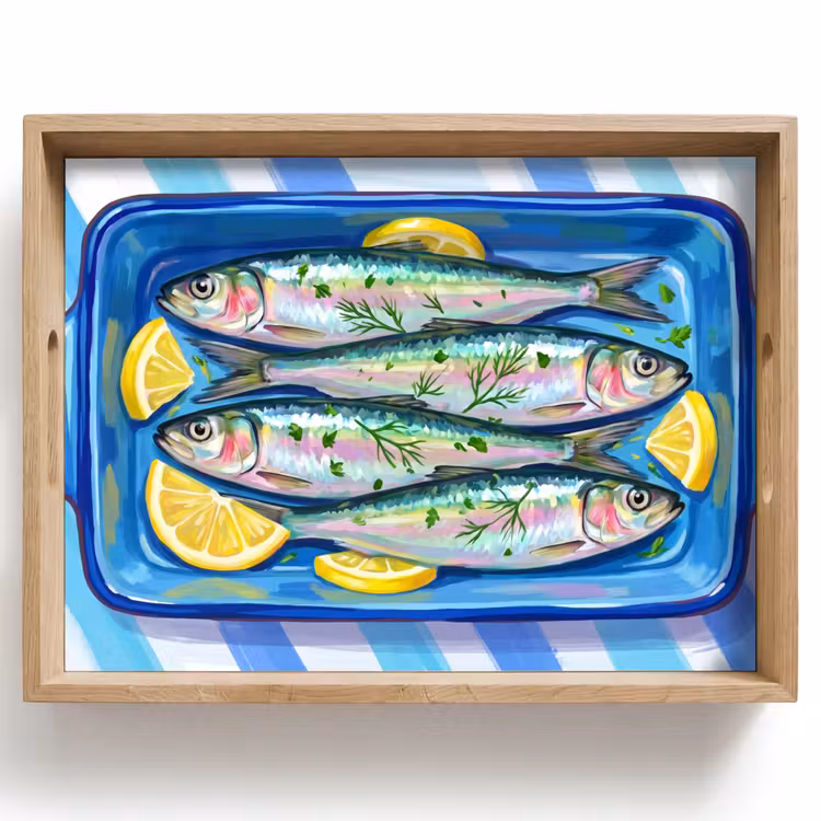 Dienblad - Vis - Citroen - Kruiden - Eten - Blauw — 1