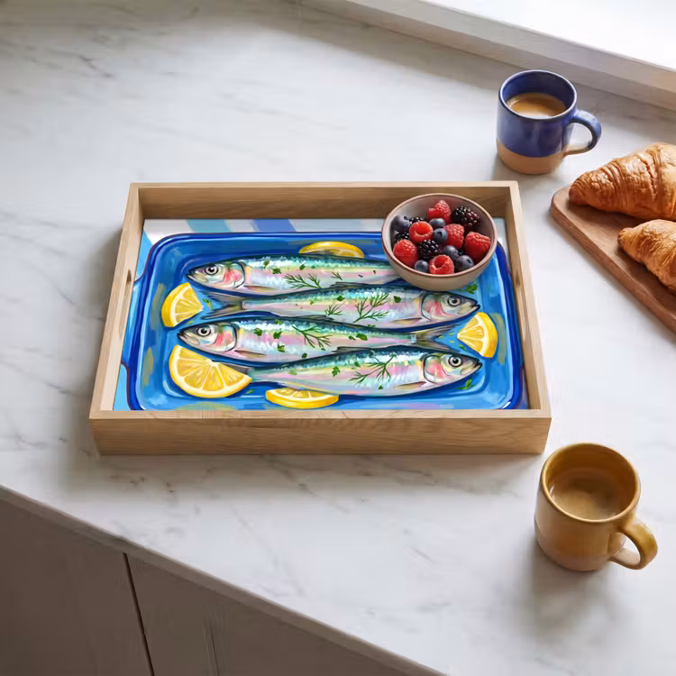 Dienblad - Vis - Citroen - Kruiden - Eten - Blauw — 4