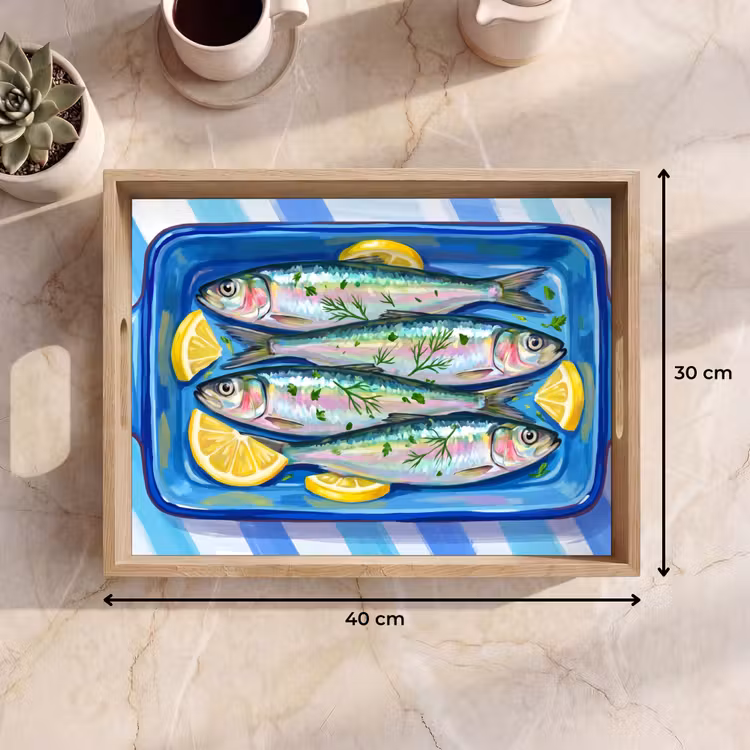 Dienblad - Vis - Citroen - Kruiden - Eten - Blauw — 9