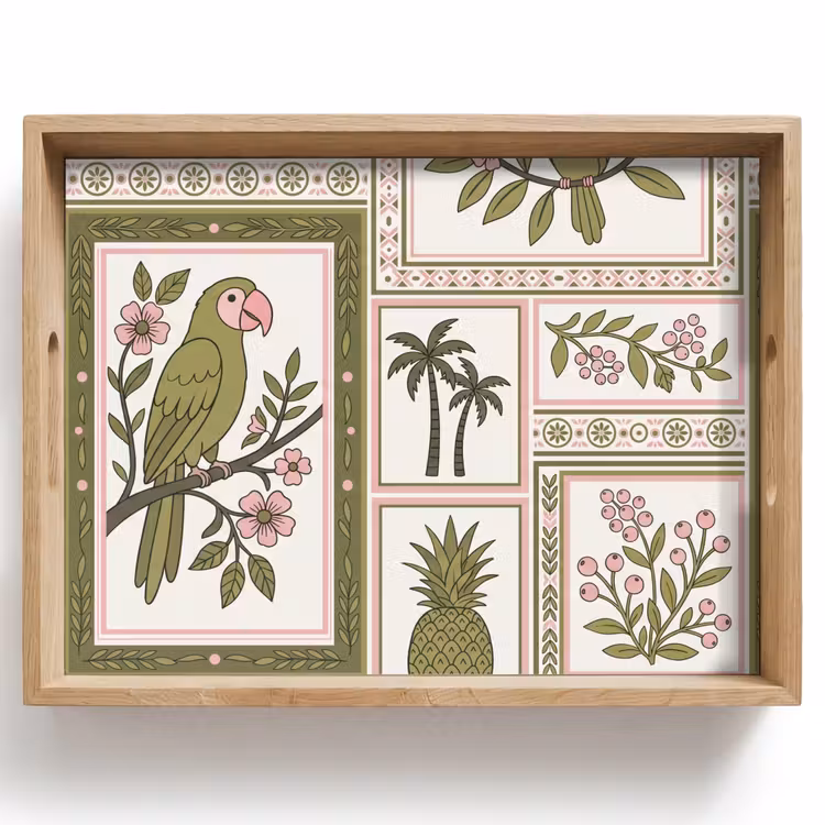 Dienblad - Vogel - Tropisch - Patroon - Decoratief - Groen — 1
