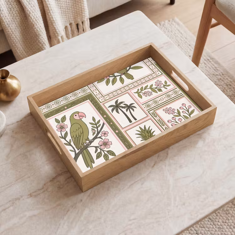 Dienblad - Vogel - Tropisch - Patroon - Decoratief - Groen — 2