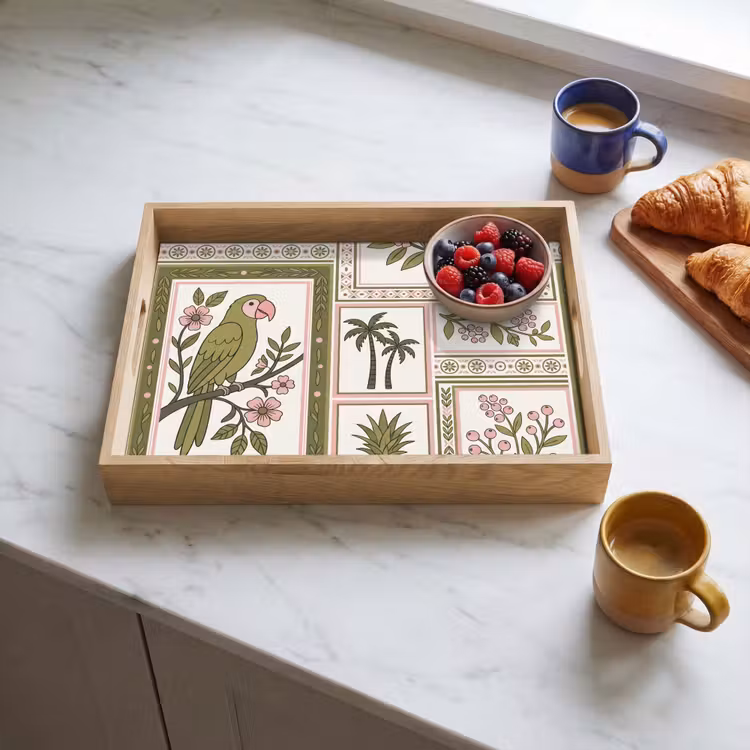 Dienblad - Vogel - Tropisch - Patroon - Decoratief - Groen — 4