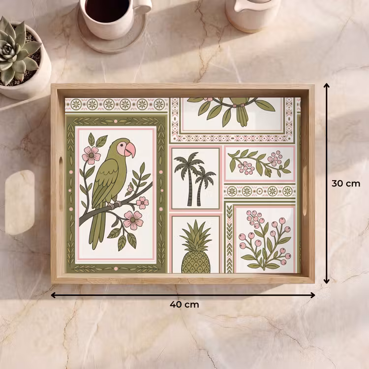 Dienblad - Vogel - Tropisch - Patroon - Decoratief - Groen — 9