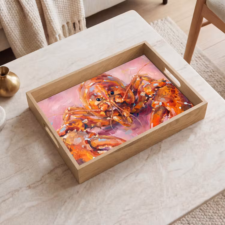 Dienblad - Zeeleven - Kreeft - Spatters - Abstract - Roze — 2