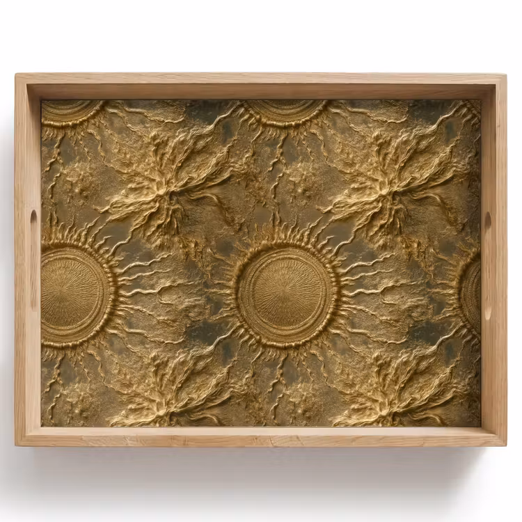 Dienblad - Zon - Reliëf - Antiek - Goud — 1