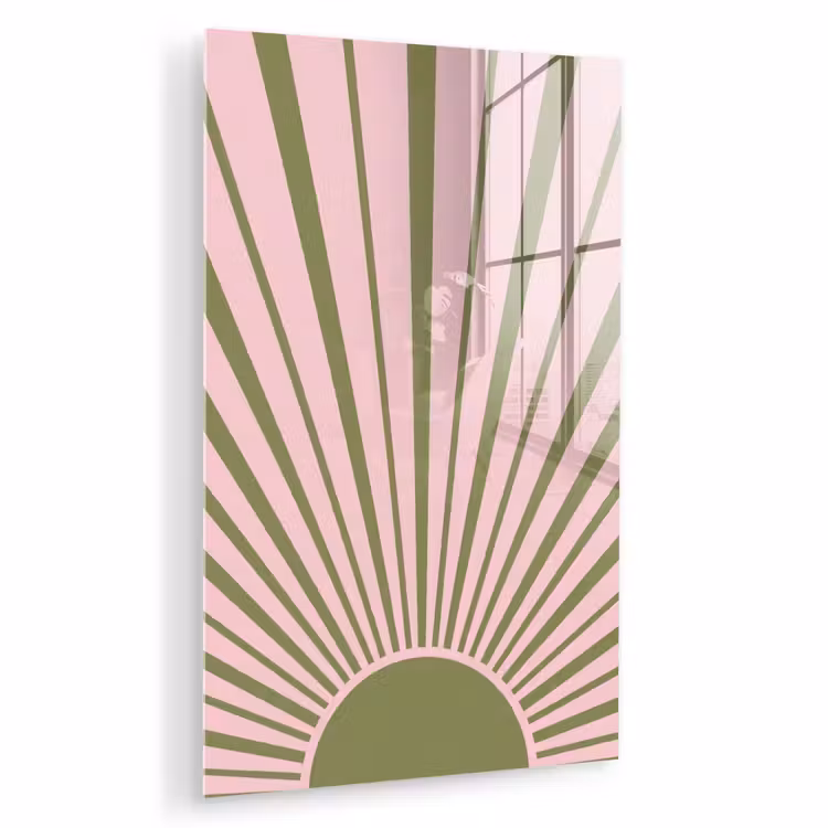Glas schilderij - Abstract - Stralen - Grafisch - Roze - Groen — 1