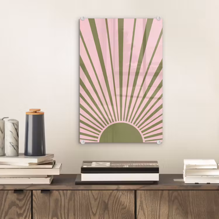 Glas schilderij - Abstract - Stralen - Grafisch - Roze - Groen — 2