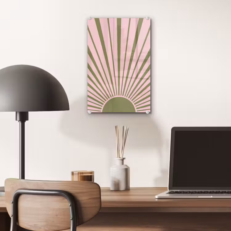 Glas schilderij - Abstract - Stralen - Grafisch - Roze - Groen — 7