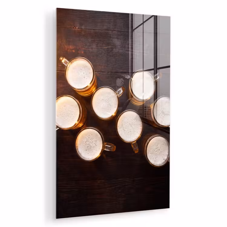 Glas schilderij - Bier - Glazen - Schuim - Hout - Drank — 1