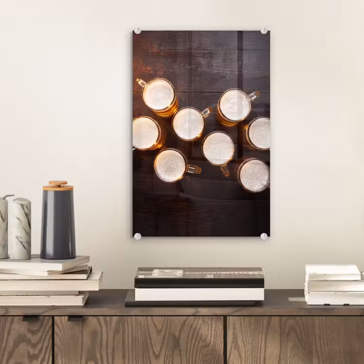 Glas schilderij - Bier - Glazen - Schuim - Hout - Drank — 2