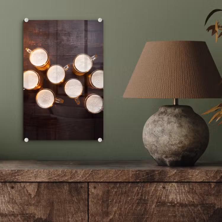 Glas schilderij - Bier - Glazen - Schuim - Hout - Drank — 4