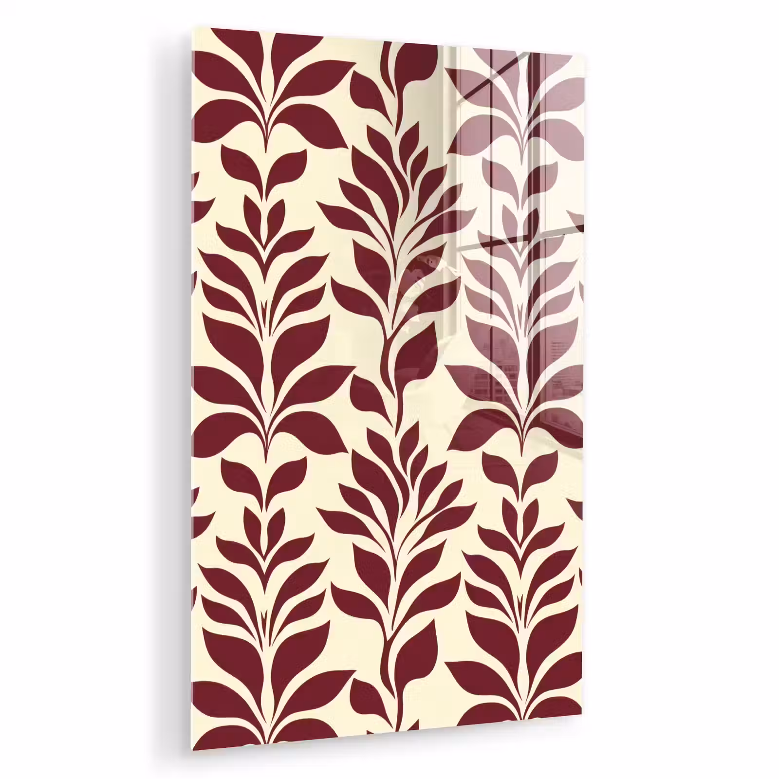 Glas schilderij - Abstract - Bladeren - Burgundy — 1