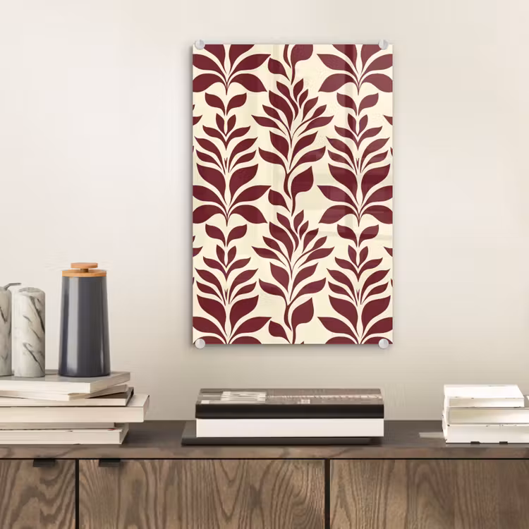 Glas schilderij - Abstract - Bladeren - Burgundy — 2