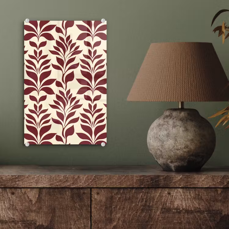 Glas schilderij - Abstract - Bladeren - Burgundy — 4