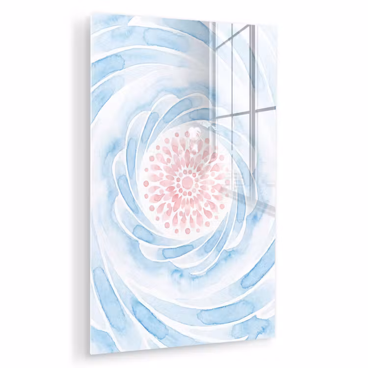 Glas schilderij - Abstract - Bloemvorm - Aquarel - Roze - Blauw — 1
