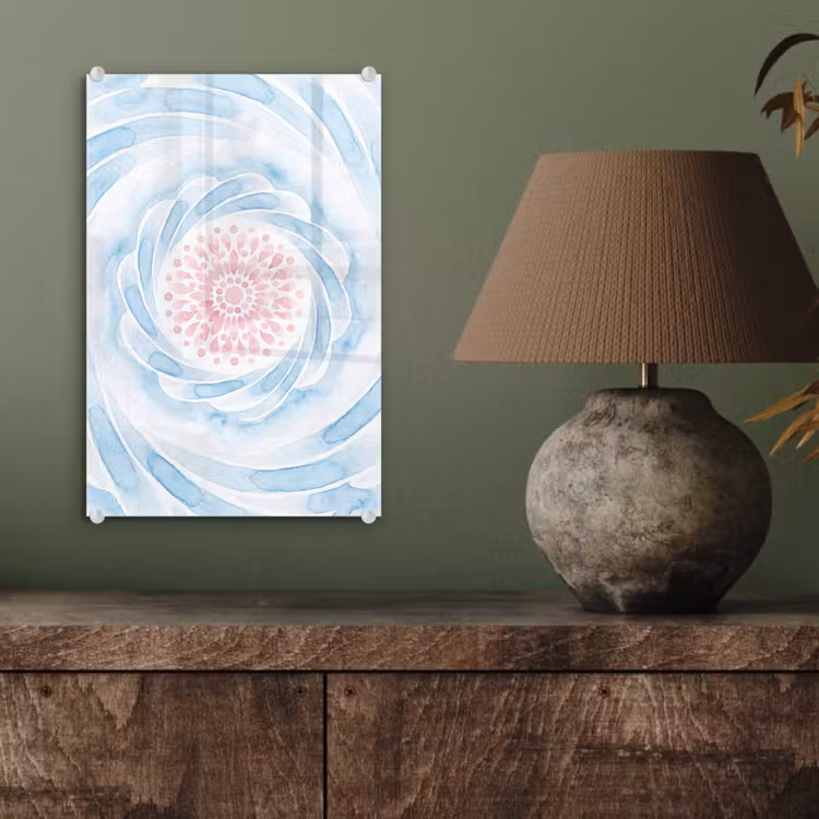 Glas schilderij - Abstract - Bloemvorm - Aquarel - Roze - Blauw — 4