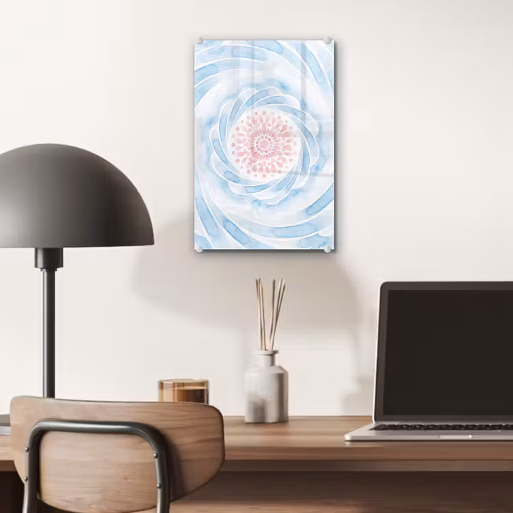 Glas schilderij - Abstract - Bloemvorm - Aquarel - Roze - Blauw — 7