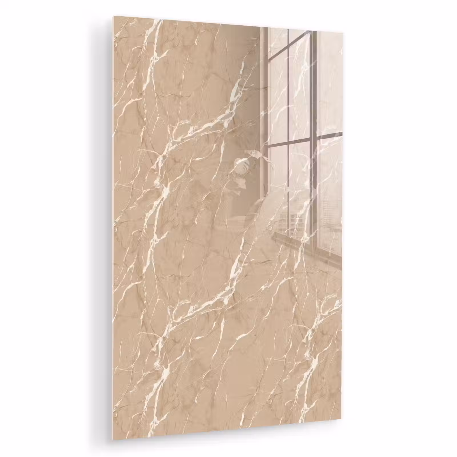 Glas schilderij - Beige - Marmer - Organisch - Wit — 1