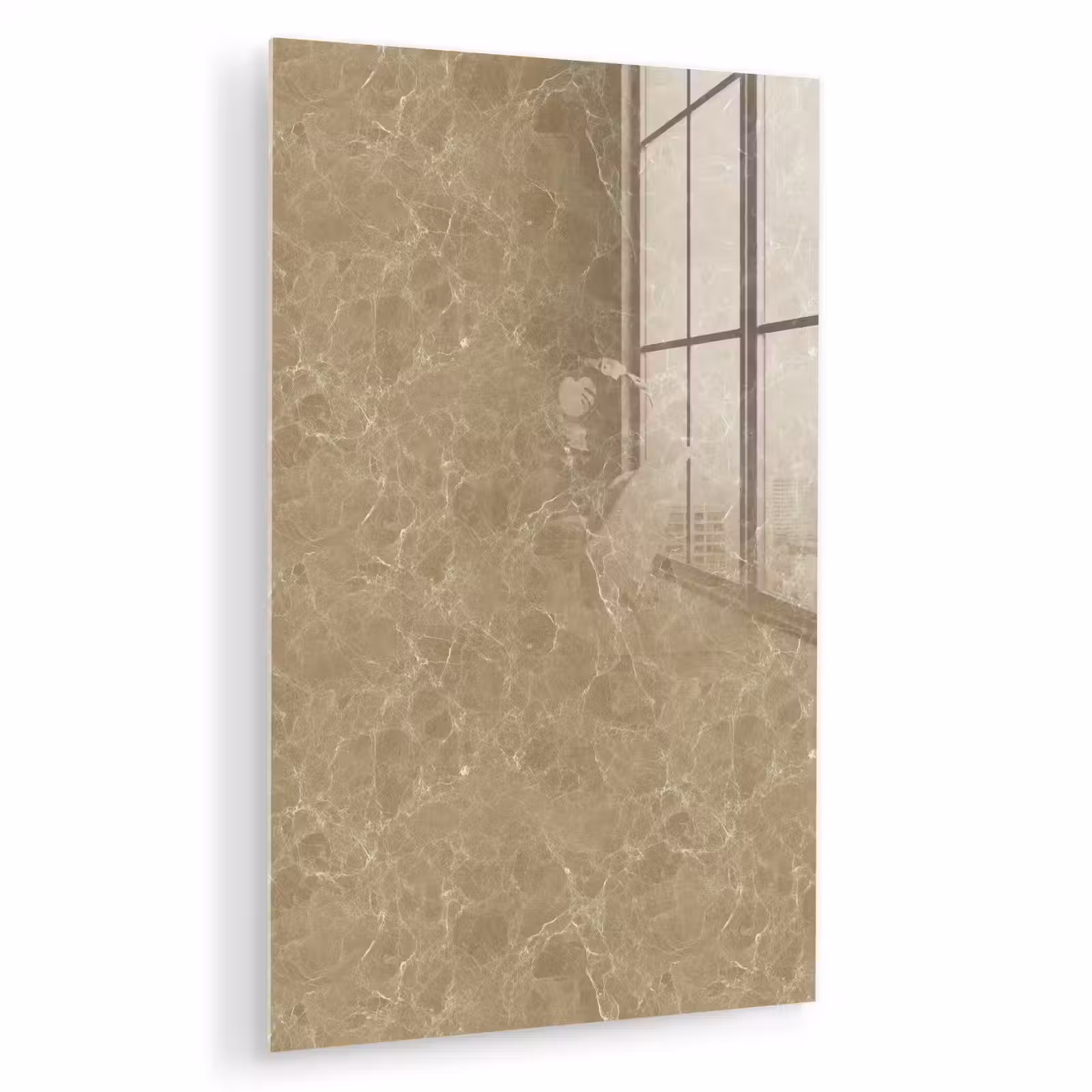 Glas schilderij - Beige - Marmer - Witte aders — 1