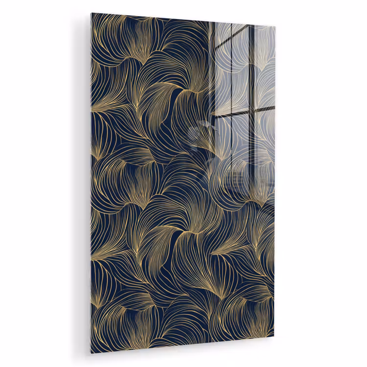 Glas schilderij - Abstract - Lijnen - Blauw - Goud — 1