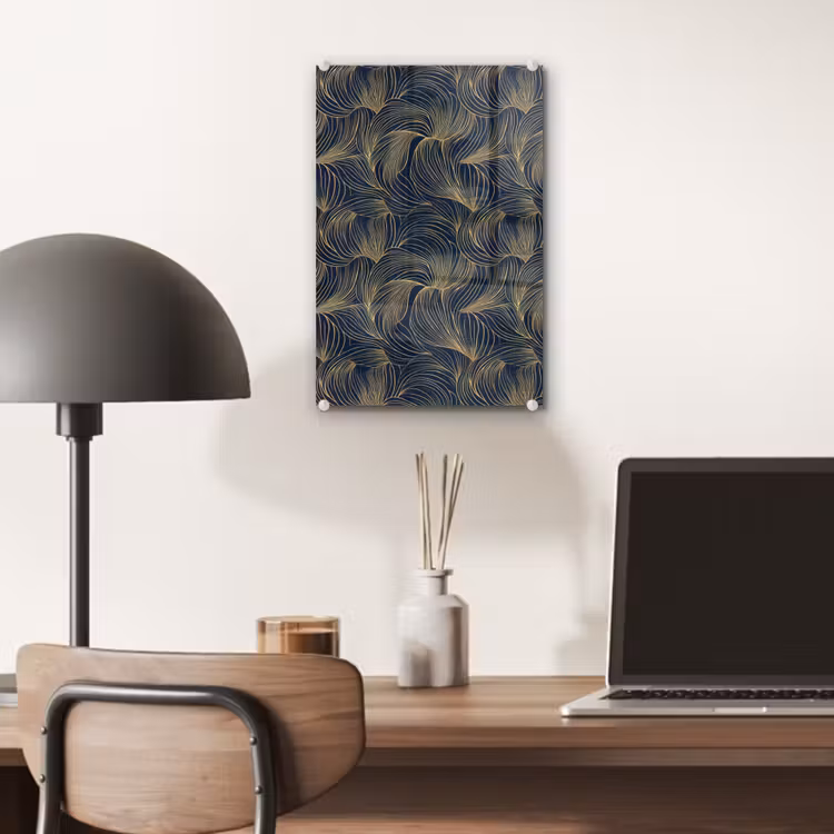 Glas schilderij - Abstract - Lijnen - Blauw - Goud — 7